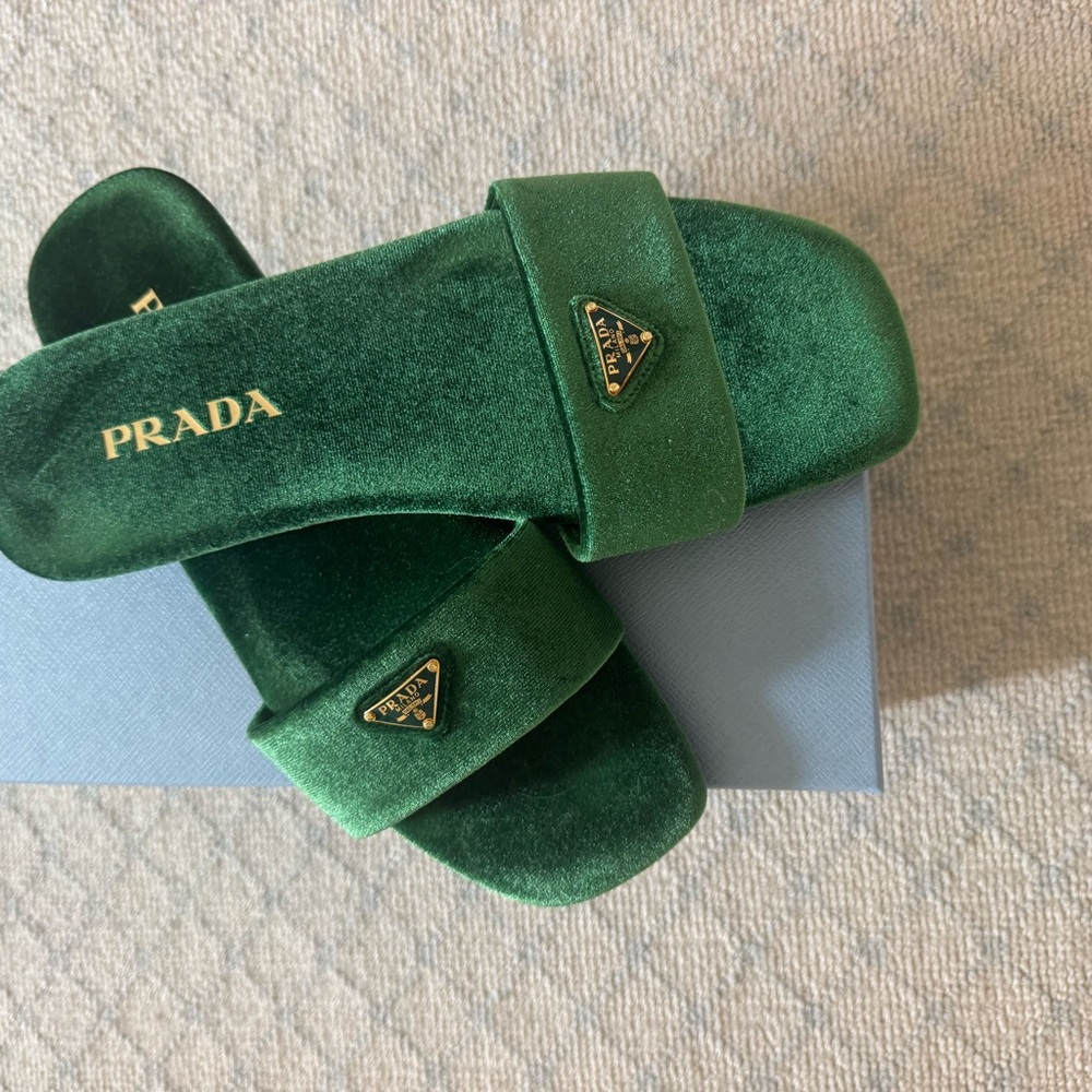 Prada Green Velvet Sandals